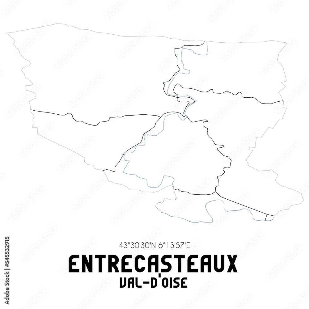 ENTRECASTEAUX Val-d'Oise. Minimalistic street map with black and white lines.