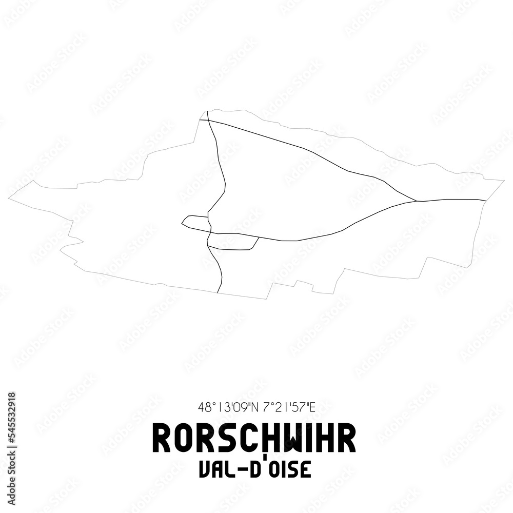 RORSCHWIHR Val-d'Oise. Minimalistic street map with black and white lines.
