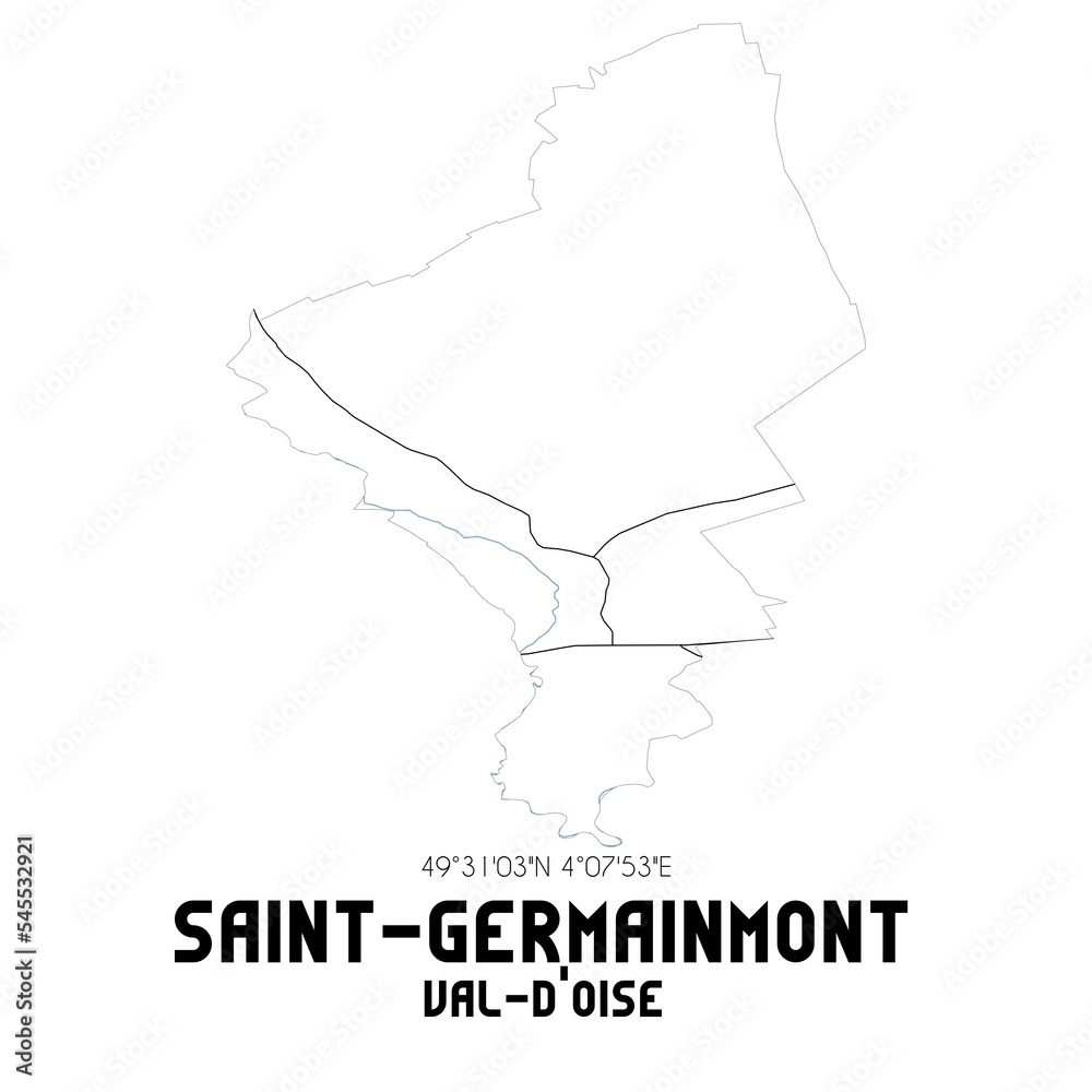SAINT-GERMAINMONT Val-d'Oise. Minimalistic street map with black and white lines.