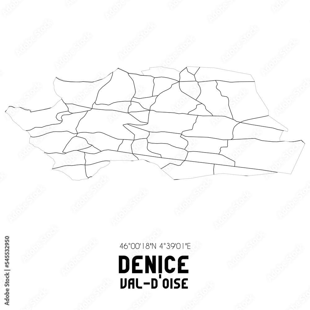 DENICE Val-d'Oise. Minimalistic street map with black and white lines.