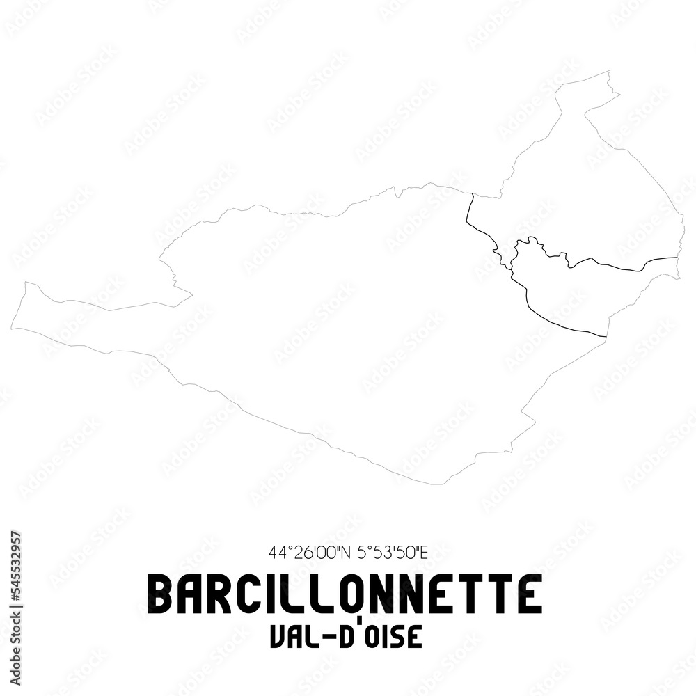 BARCILLONNETTE Val-d'Oise. Minimalistic street map with black and white lines.