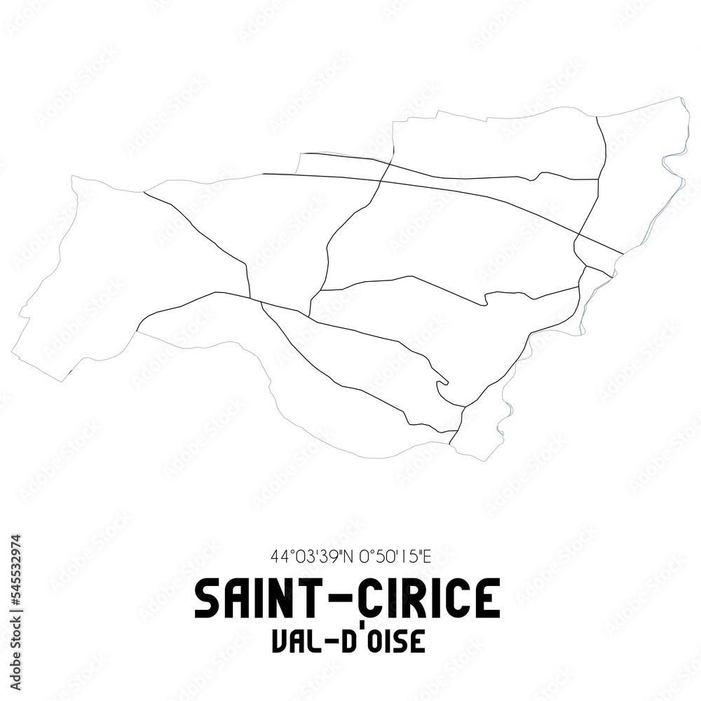 SAINT-CIRICE Val-d'Oise. Minimalistic street map with black and white lines.