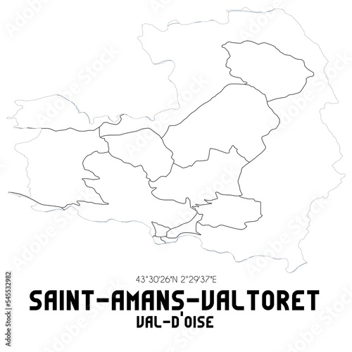 SAINT-AMANS-VALTORET Val-d'Oise. Minimalistic street map with black and white lines.