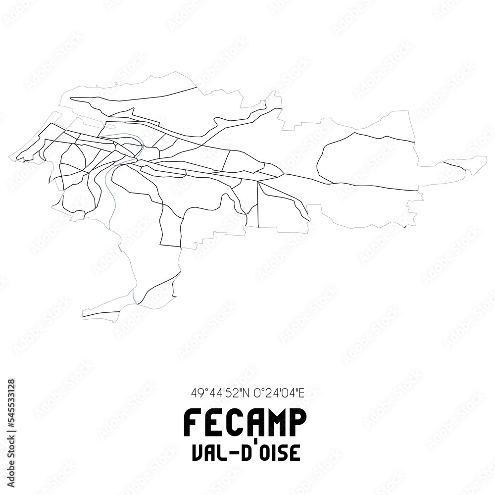 FECAMP Val-d'Oise. Minimalistic street map with black and white lines.