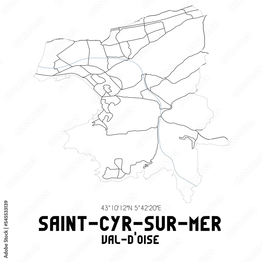 SAINT-CYR-SUR-MER Val-d'Oise. Minimalistic street map with black and white lines. SAINT-CYR-SUR-MER Val-d'Oise. Minimalistic street map with black and white lines.