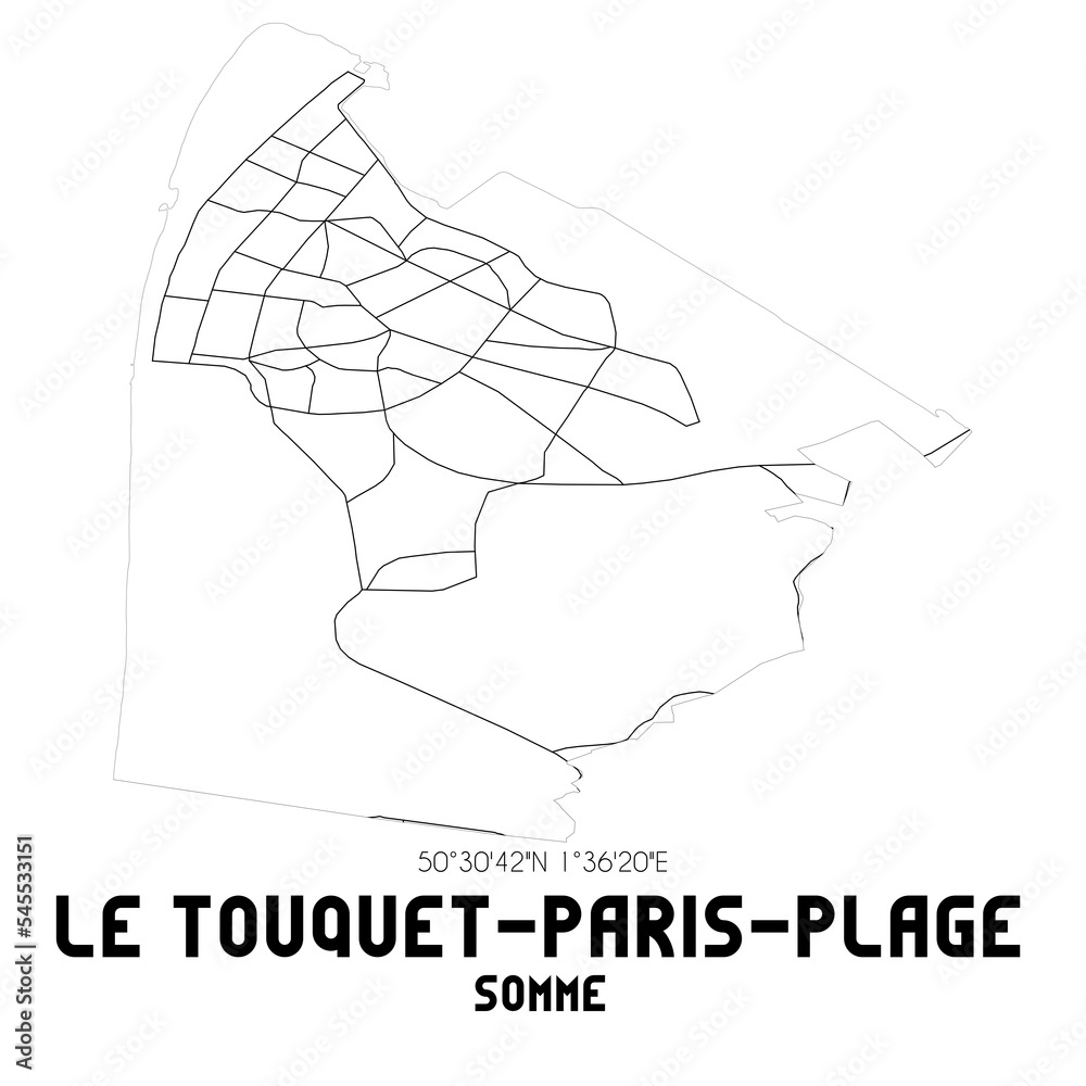 LE TOUQUET-PARIS-PLAGE Somme. Minimalistic street map with black and white lines.