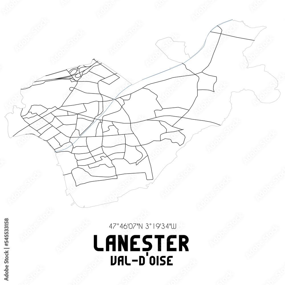 LANESTER Val-d'Oise. Minimalistic street map with black and white lines.