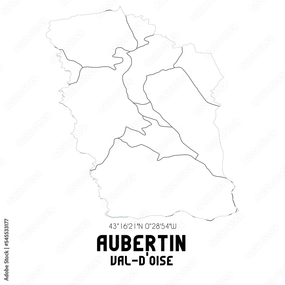 Obraz premium AUBERTIN Val-d'Oise. Minimalistic street map with black and white lines.