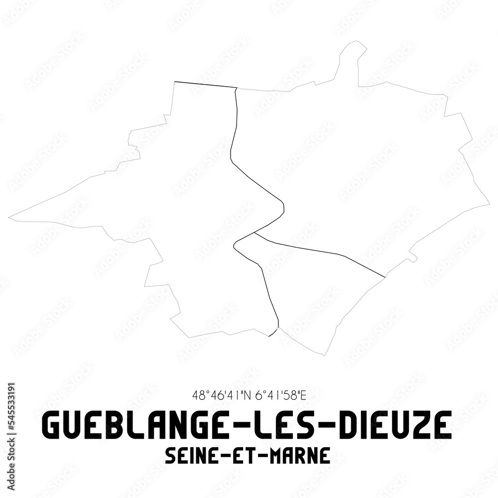 GUEBLANGE-LES-DIEUZE Seine-et-Marne. Minimalistic street map with black and white lines.