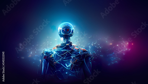 Humanoid robot design with digital cyberspace illustration