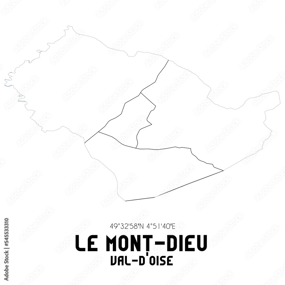 LE MONT-DIEU Val-d'Oise. Minimalistic street map with black and white lines.