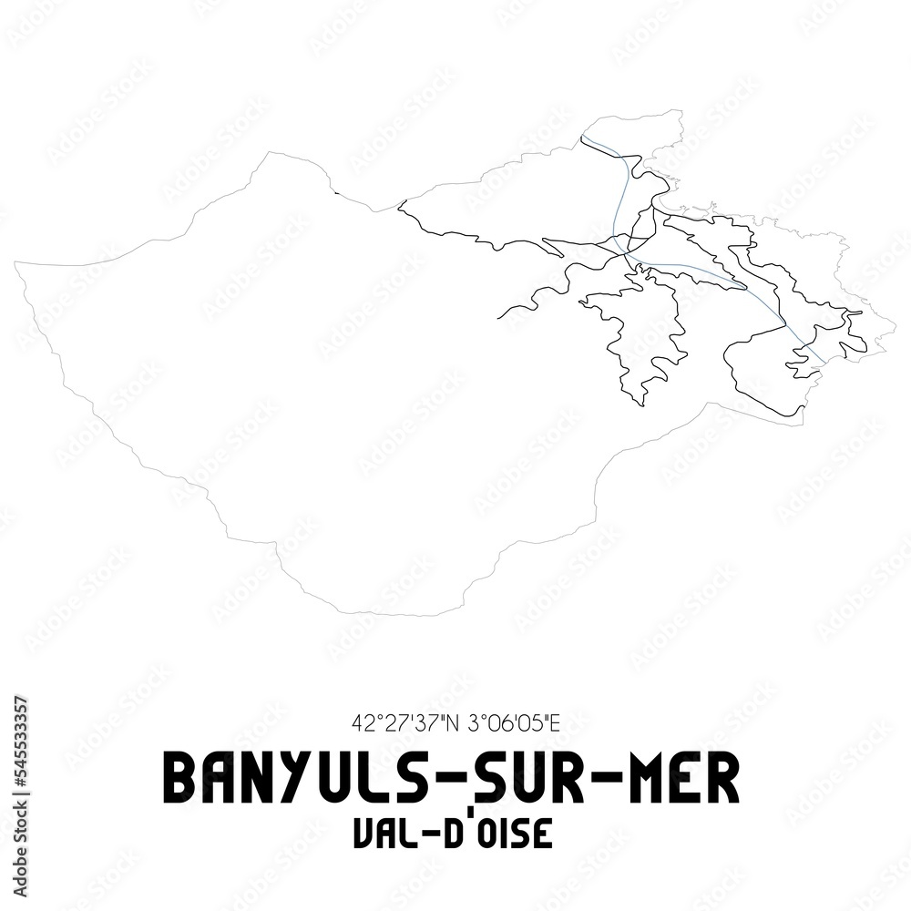 BANYULS-SUR-MER Val-d'Oise. Minimalistic street map with black and white lines.
