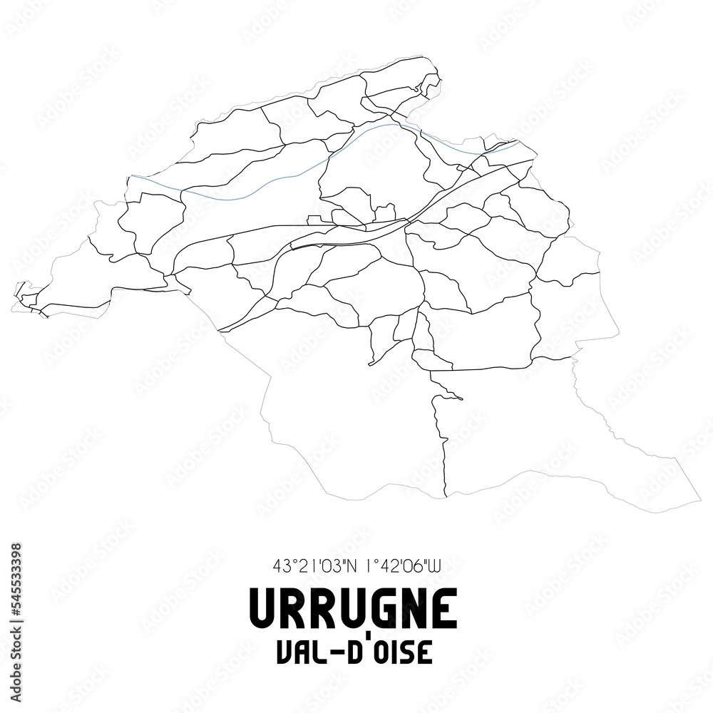 URRUGNE Val-d'Oise. Minimalistic street map with black and white lines.