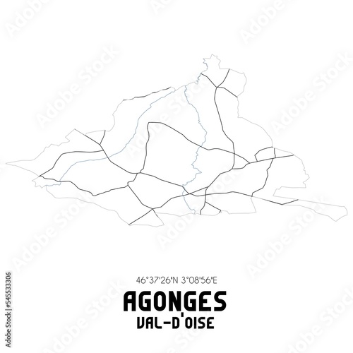 AGONGES Val-d Oise. Minimalistic street map with black and white lines.