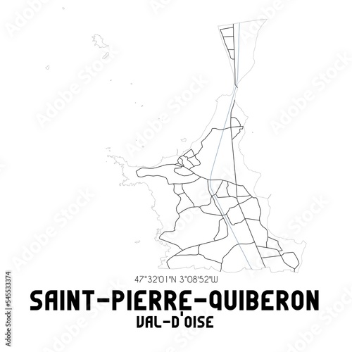 SAINT-PIERRE-QUIBERON Val-d Oise. Minimalistic street map with black and white lines.