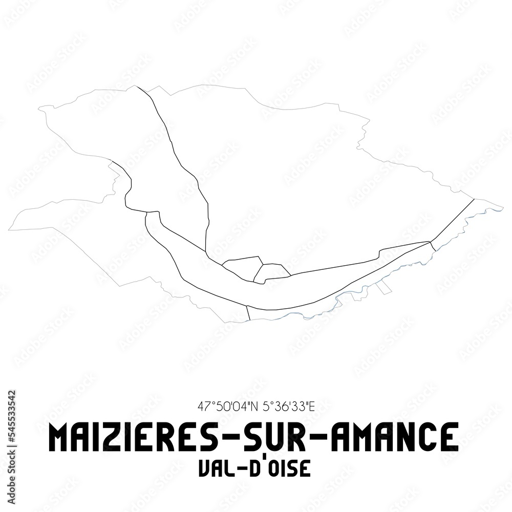 MAIZIERES-SUR-AMANCE Val-d'Oise. Minimalistic street map with black and white lines.