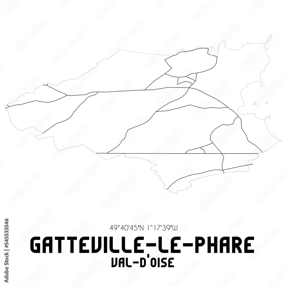 GATTEVILLE-LE-PHARE Val-d'Oise. Minimalistic street map with black and white lines. GATTEVILLE-LE-PHARE Val-d'Oise. Minimalistic street map with black and white lines.