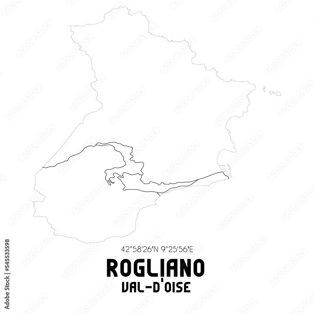 ROGLIANO Val-d'Oise. Minimalistic street map with black and white lines.