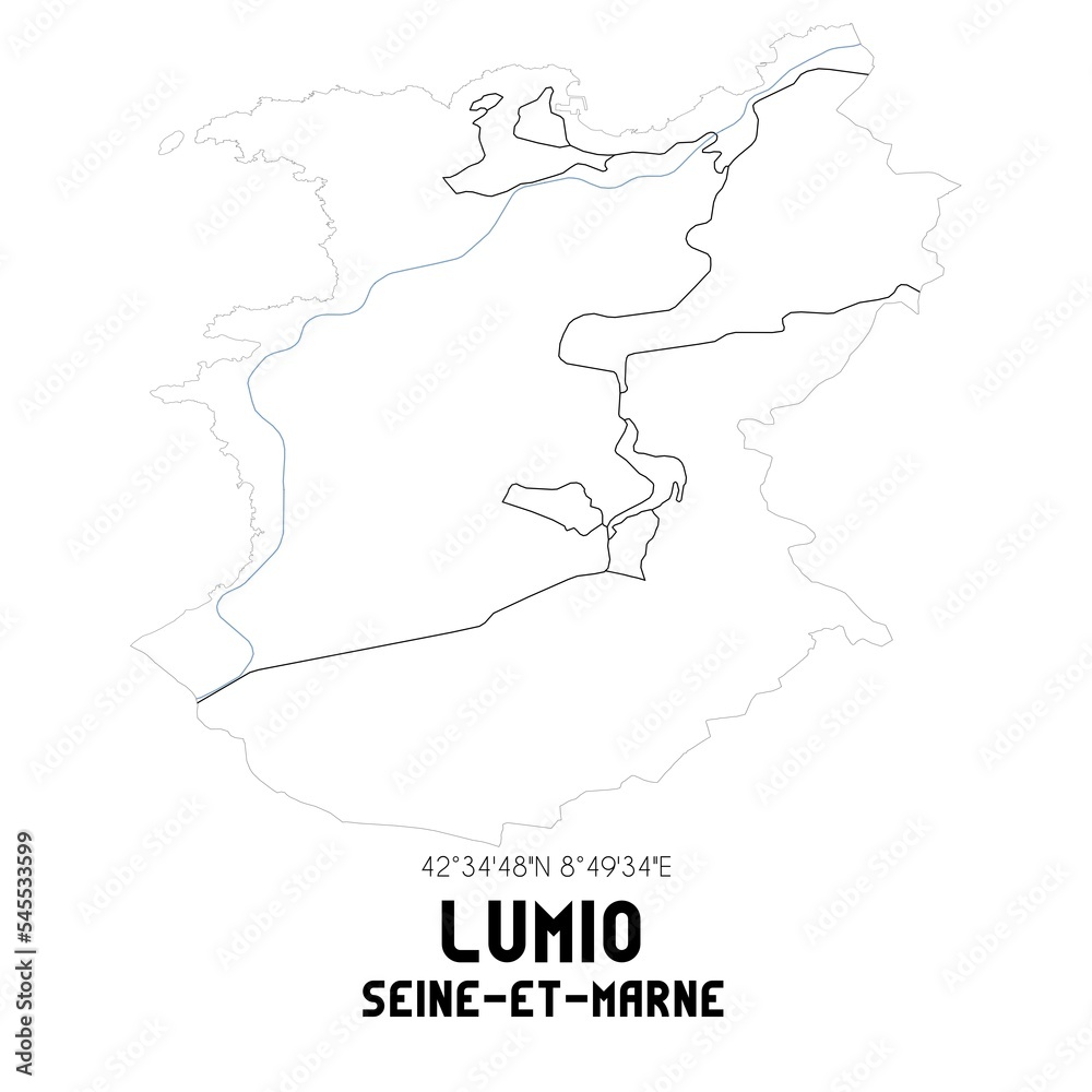 LUMIO Seine-et-Marne. Minimalistic street map with black and white lines.