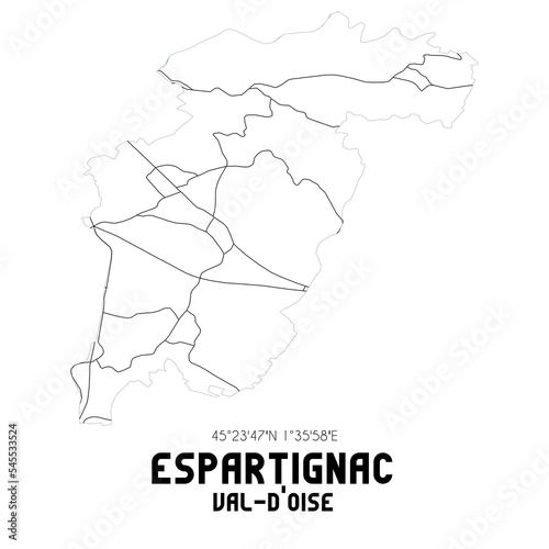 ESPARTIGNAC Val-d'Oise. Minimalistic street map with black and white lines.