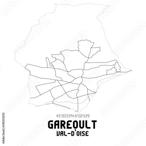 GAREOULT Val-d'Oise. Minimalistic street map with black and white lines. photo