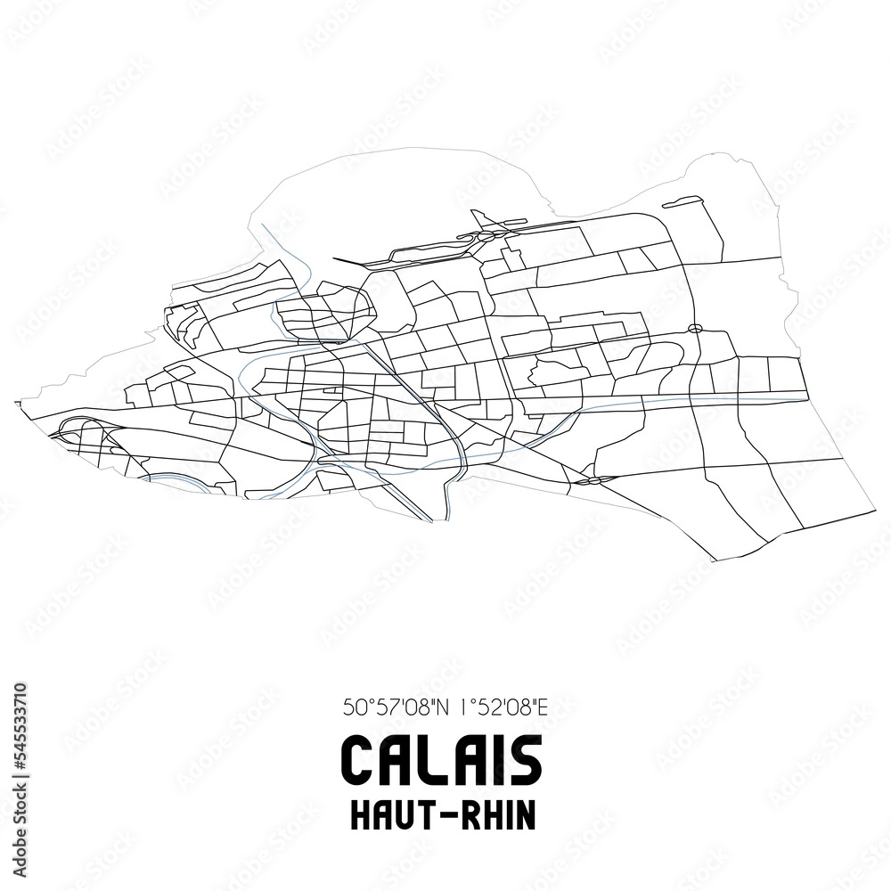 CALAIS Haut-Rhin. Minimalistic street map with black and white lines.