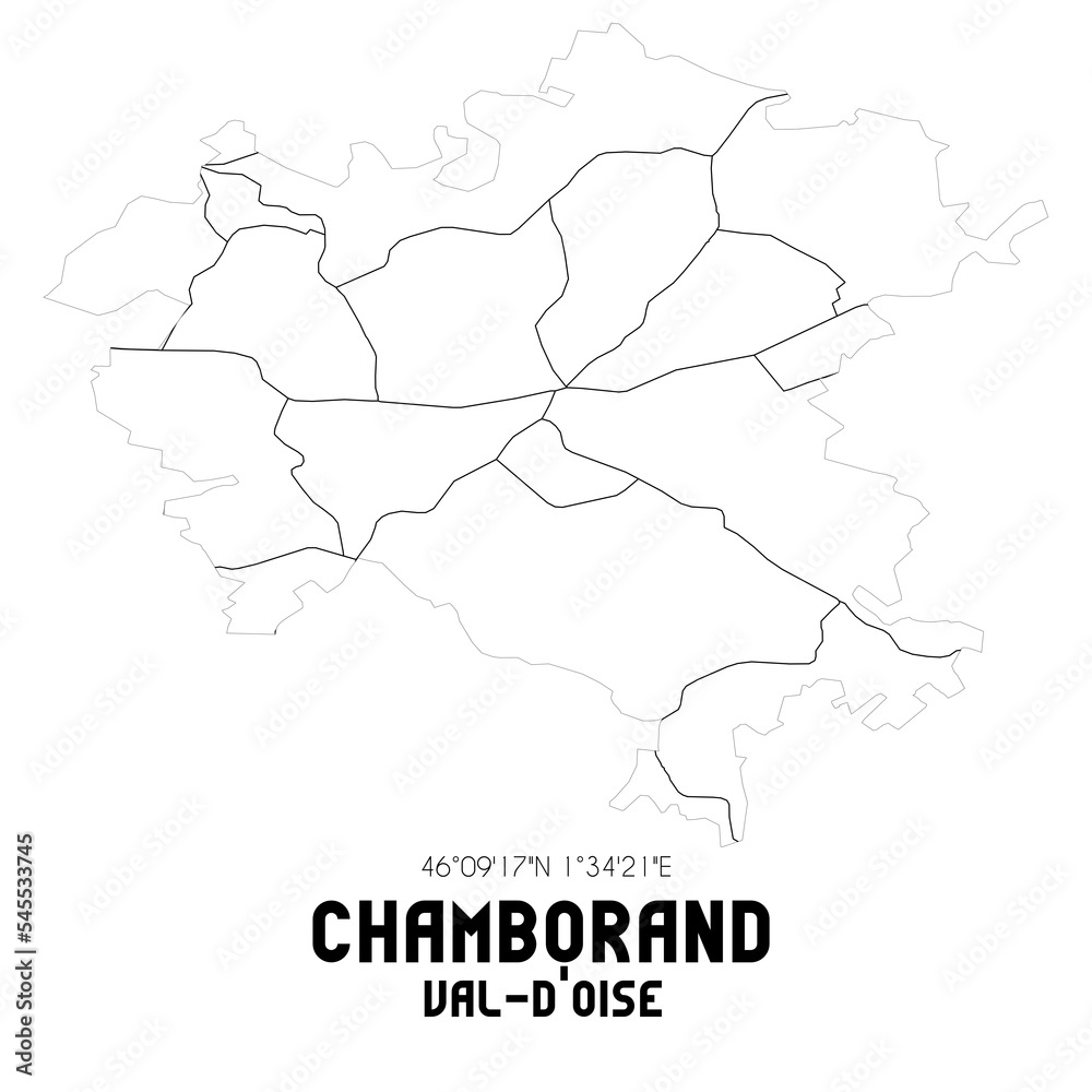 CHAMBORAND Val-d'Oise. Minimalistic street map with black and white lines.
