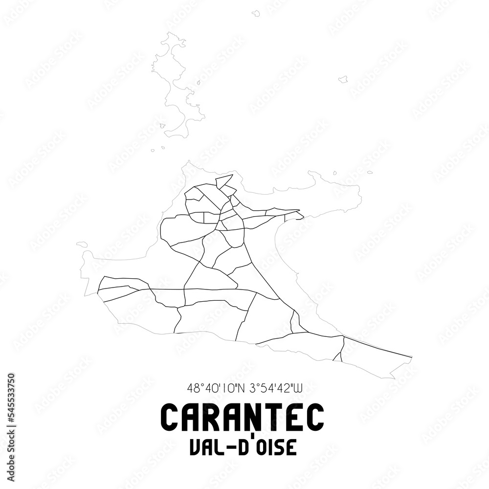 CARANTEC Val-d'Oise. Minimalistic street map with black and white lines.