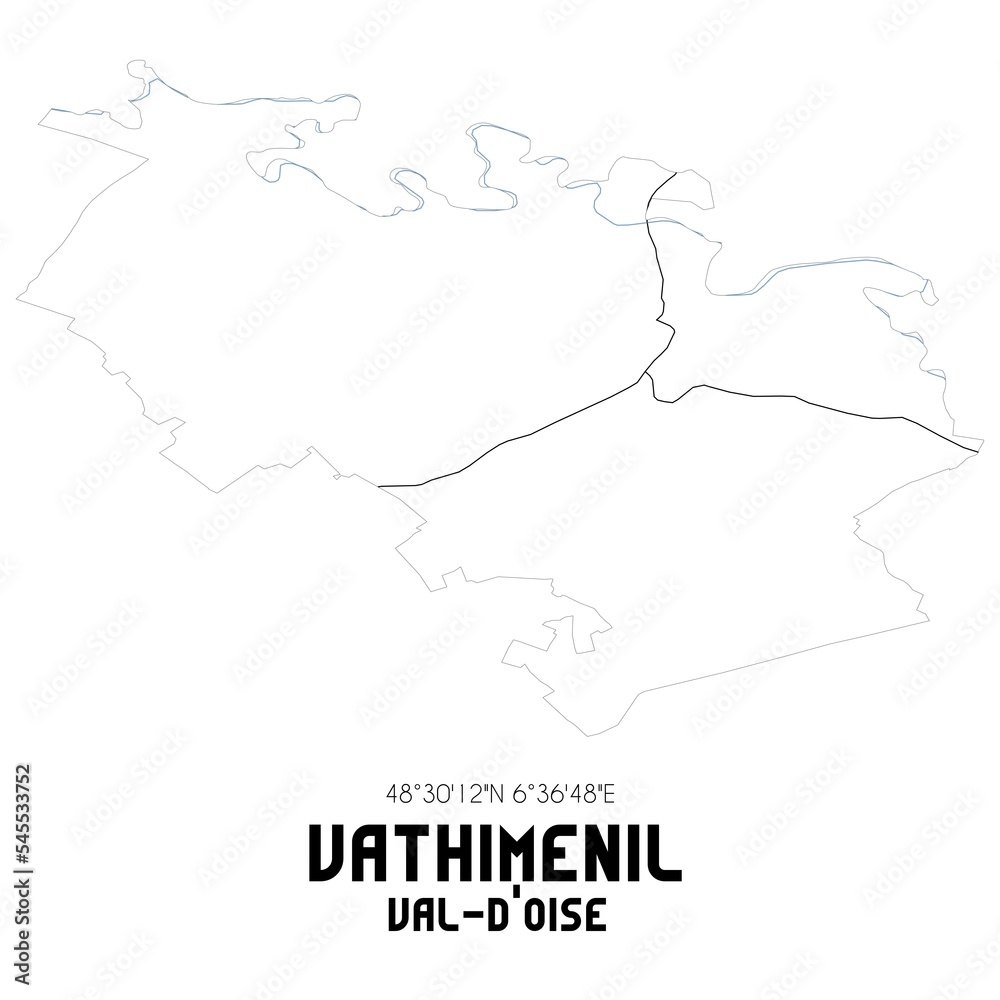 VATHIMENIL Val-d'Oise. Minimalistic street map with black and white lines.