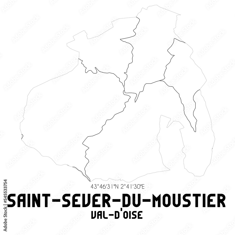 SAINT-SEVER-DU-MOUSTIER Val-d'Oise. Minimalistic street map with black and white lines. SAINT-SEVER-DU-MOUSTIER Val-d'Oise. Minimalistic street map with black and white lines.