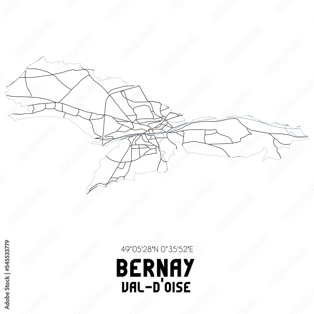 BERNAY Val-d'Oise. Minimalistic street map with black and white lines.