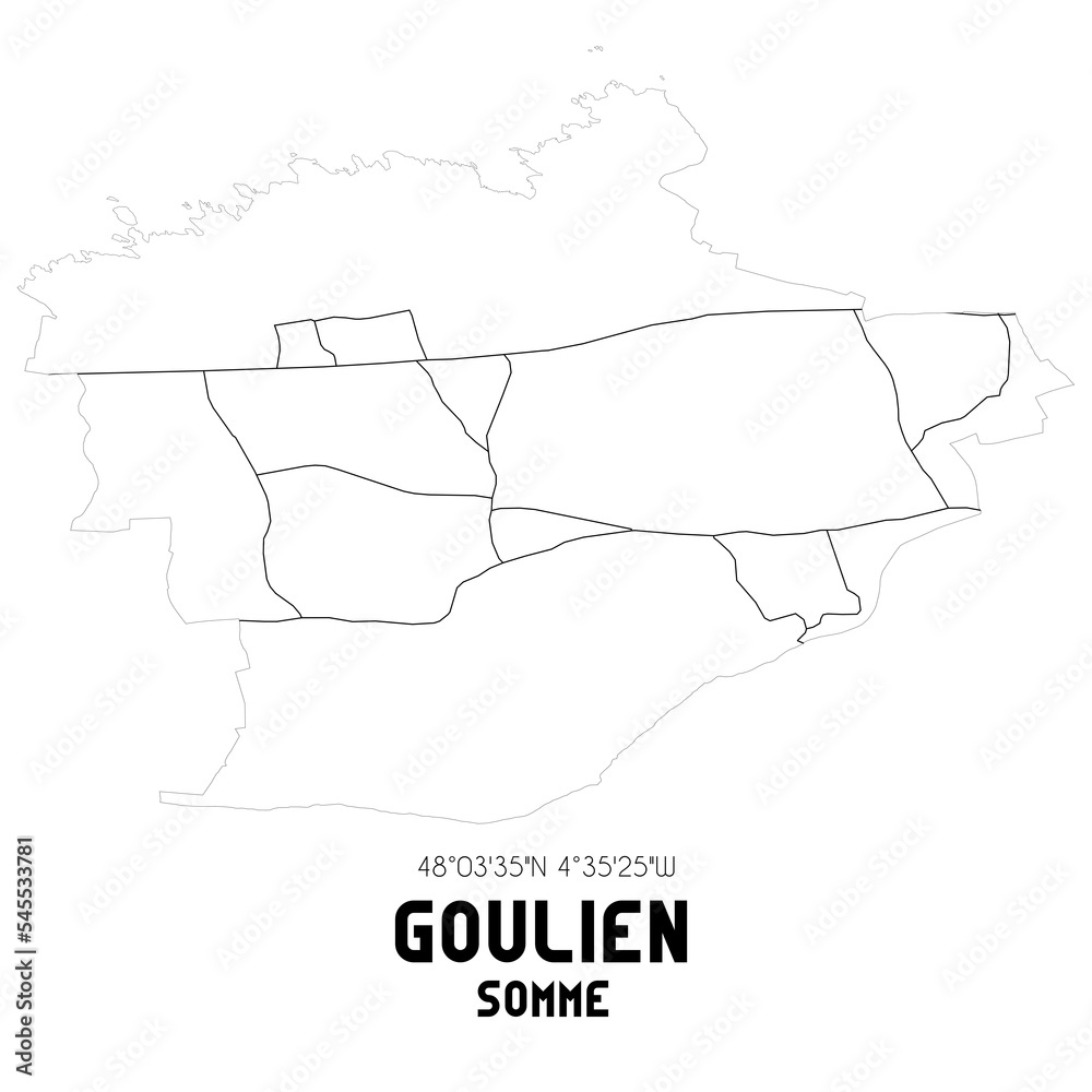 GOULIEN Somme. Minimalistic street map with black and white lines.