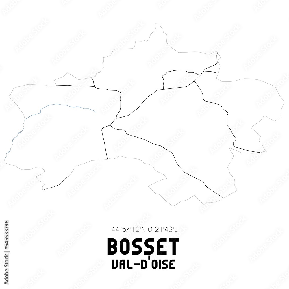 BOSSET Val-d'Oise. Minimalistic street map with black and white lines.