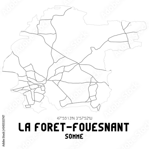 LA FORET-FOUESNANT Somme. Minimalistic street map with black and white lines.