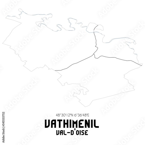 VATHIMENIL Val-d Oise. Minimalistic street map with black and white lines.