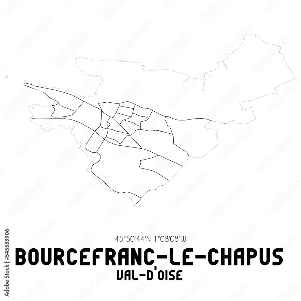 BOURCEFRANC-LE-CHAPUS Val-d'Oise. Minimalistic street map with black and white lines.