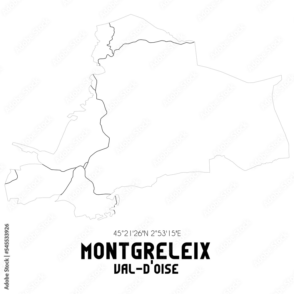 MONTGRELEIX Val-d'Oise. Minimalistic street map with black and white lines.