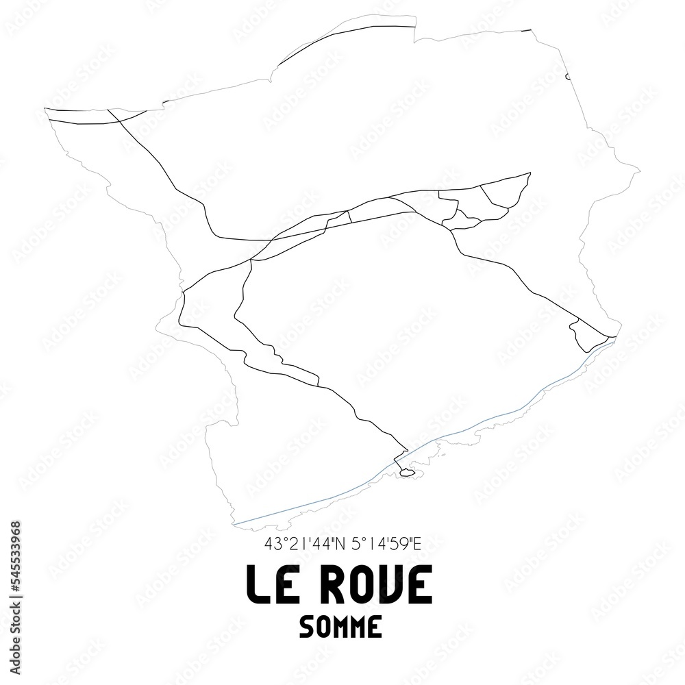 LE ROVE Somme. Minimalistic street map with black and white lines.