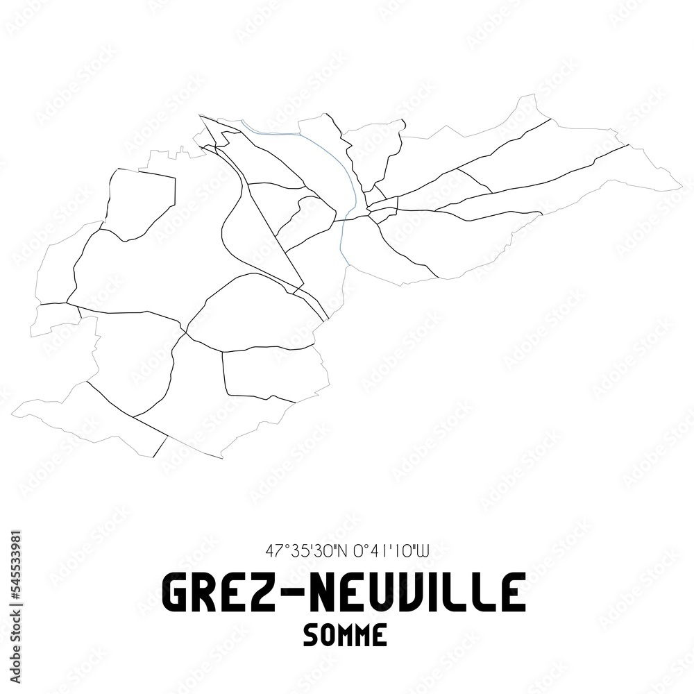 GREZ-NEUVILLE Somme. Minimalistic street map with black and white lines.