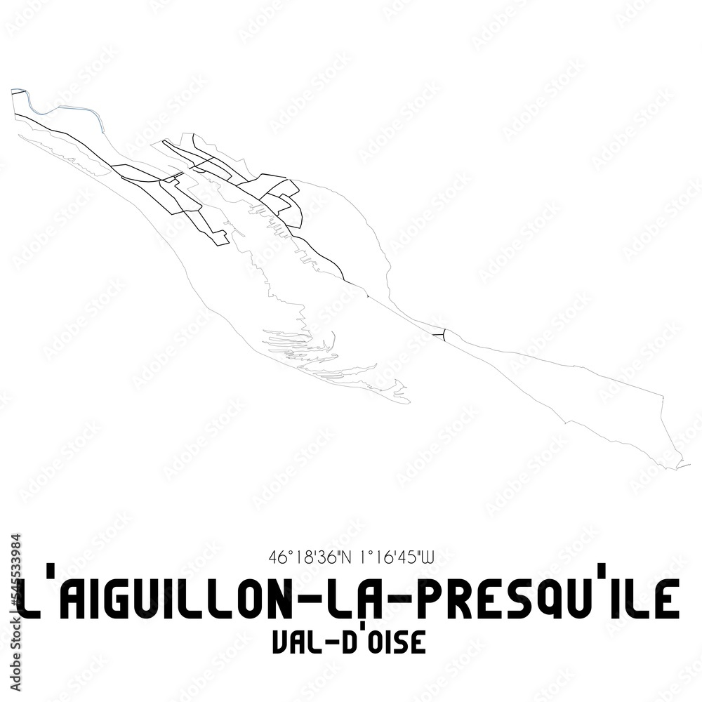 L'AIGUILLON-LA-PRESQU'ILE Val-d'Oise. Minimalistic street map with black and white lines. L'AIGUILLON-LA-PRESQU'ILE Val-d'Oise. Minimalistic street map with black and white lines.