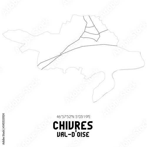 CHIVRES Val-d'Oise. Minimalistic street map with black and white lines.