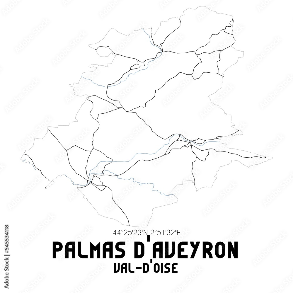 PALMAS D'AVEYRON Val-d'Oise. Minimalistic street map with black and white lines. PALMAS D'AVEYRON Val-d'Oise. Minimalistic street map with black and white lines.