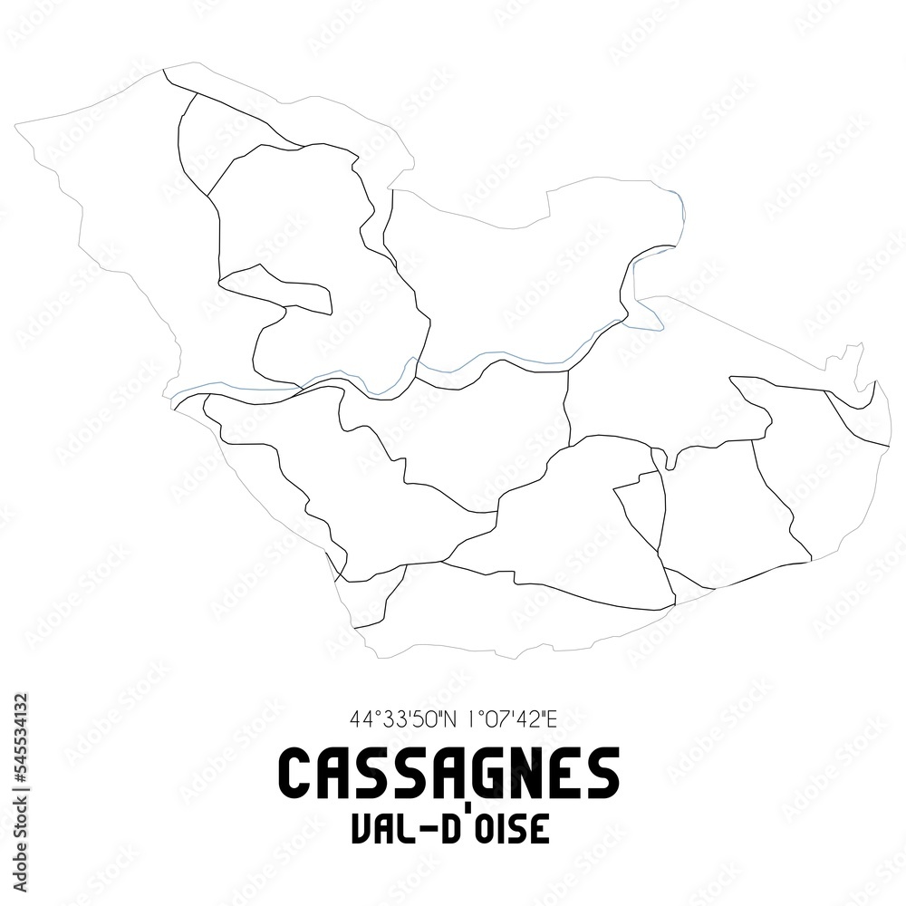 CASSAGNES Val-d'Oise. Minimalistic street map with black and white lines.