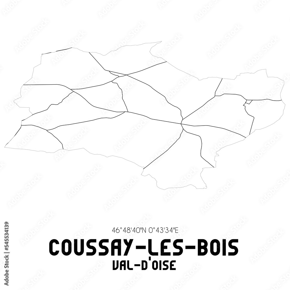 COUSSAY-LES-BOIS Val-d'Oise. Minimalistic street map with black and white lines.
