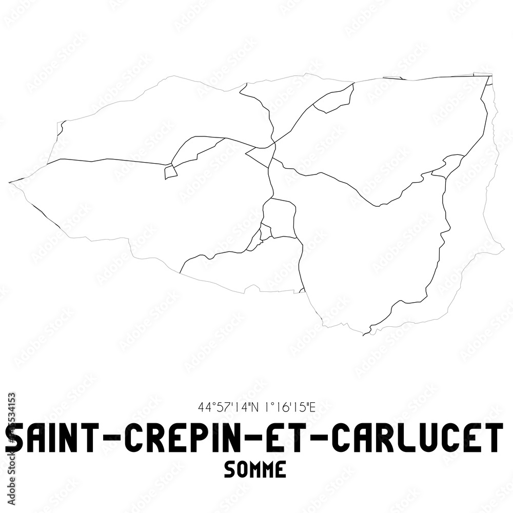 SAINT-CREPIN-ET-CARLUCET Somme. Minimalistic street map with black and white lines.