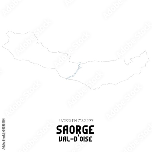 SAORGE Val-d'Oise. Minimalistic street map with black and white lines. photo
