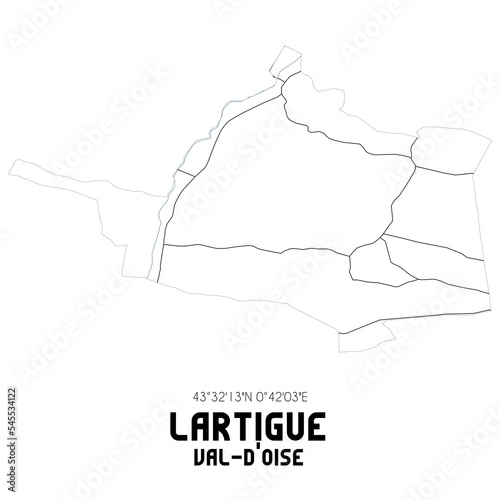 LARTIGUE Val-d'Oise. Minimalistic street map with black and white lines. photo