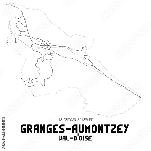 GRANGES-AUMONTZEY Val-d'Oise. Minimalistic street map with black and white lines.