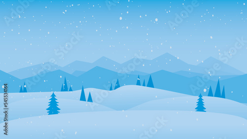 Winter landscape with falling snow. Vector illustration