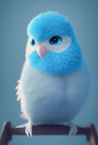 cute blue love bird portrait, digital painting in 3D cartoon movies style